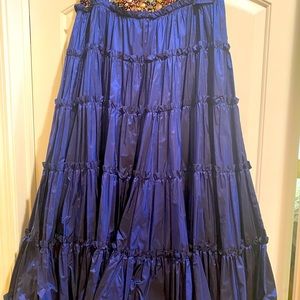 Oscar DeLarenta blue long silk layered skirt with hand beaded waist size 12.